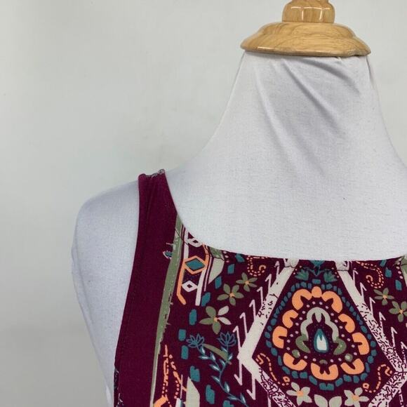 Free People Dress Womens XS Plum Floral Annka Border Slip Keyhole Back Swing - Picture 4 of 14